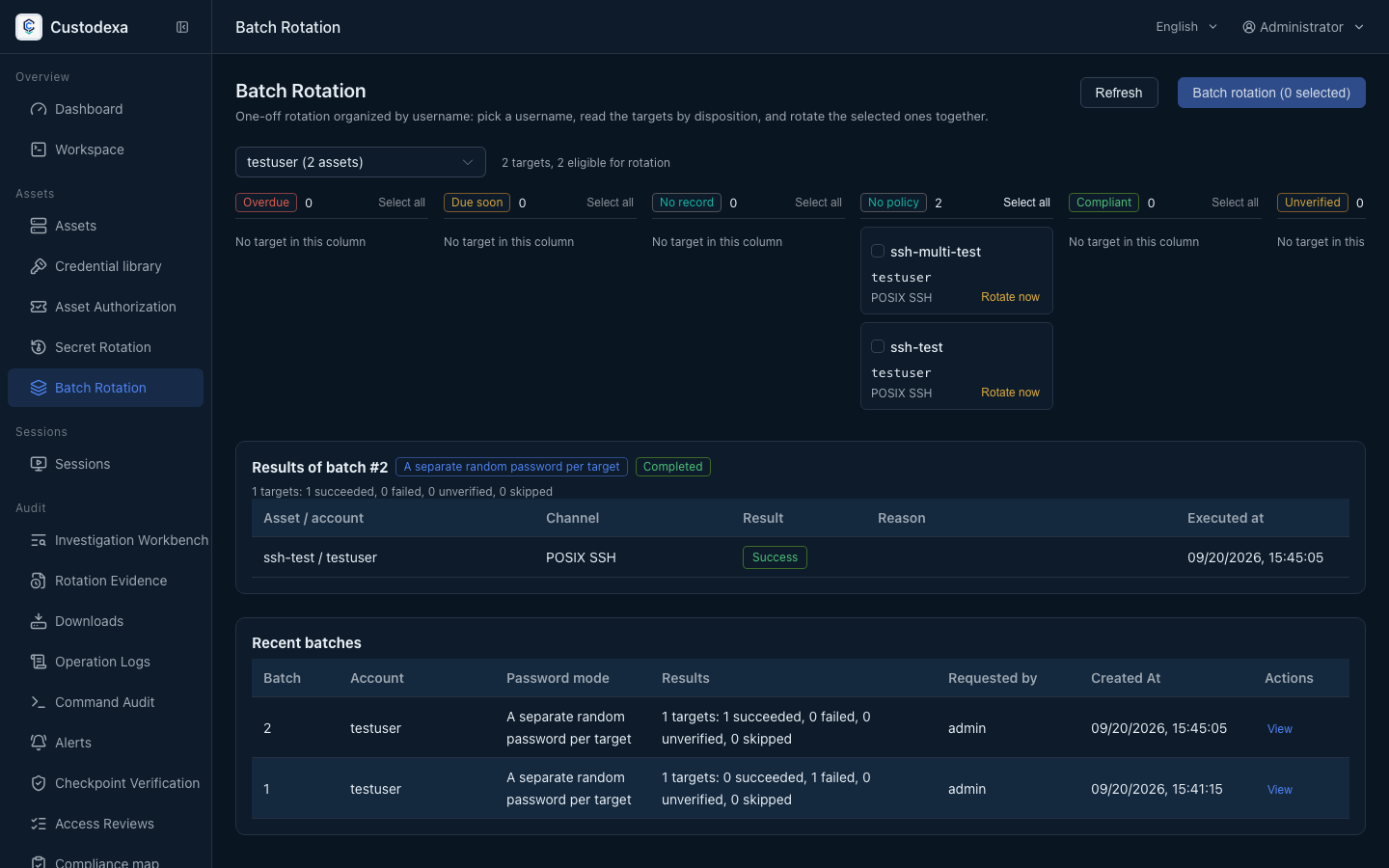 Batch rotation: one completed batch with a successful host result